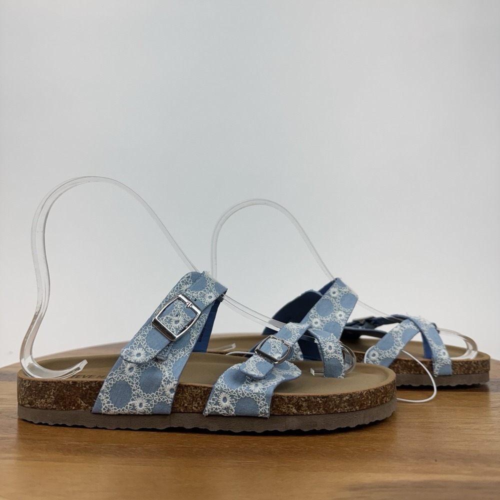 New Big Kids Girls Steve Madden Beached Denim Strappy Slides Sandals Size 2